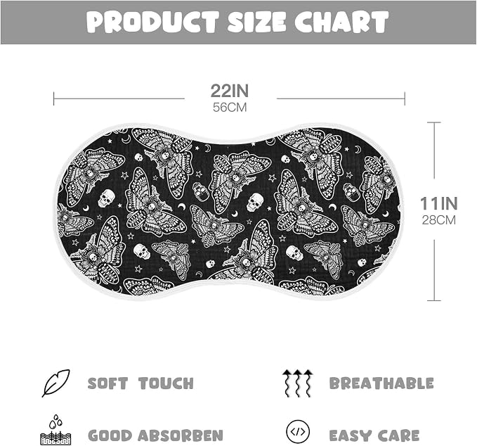 Muslin Baby Burp Cloths, Gothic Gothic Skull Moth Muslin Washcloths Baby Bibs Rags Comfy Soft Absorbent in for Newborn Boys and Girls 4 Piece 22 x 11 Inch