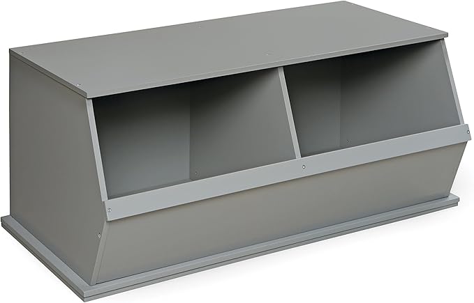 Badger Basket Two Bin Stackable Toy Storage Cubby Organizer ??Modular Storage for Toys, Books, and Crafts ??Solid Wood Panel ??Gray