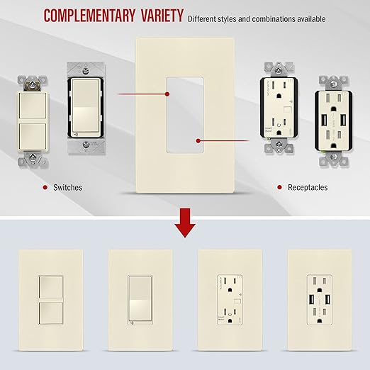 ENERLITES Screwless Decorator Wall Plate Child Safe Outlet Cover, Gloss Finish, Medium Size 1-Gang 4.88" H x 3.11" L, Unbreakable Polycarbonate Thermoplastic, SI8831M-LA, Light Almond