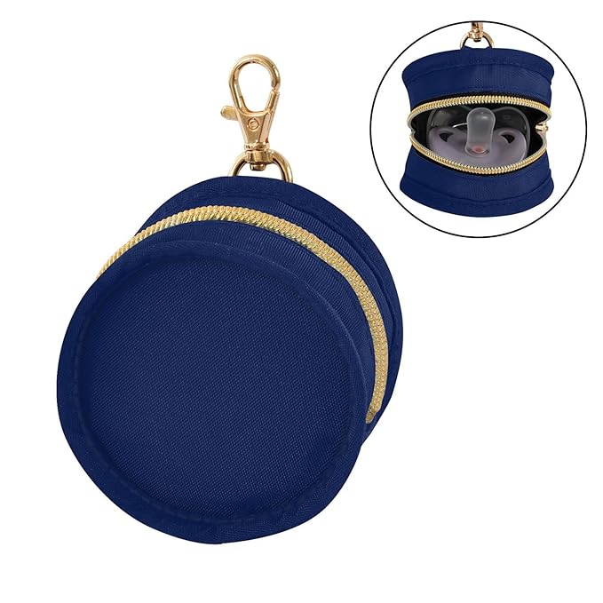 Navy Blue Pacifier Holder with Clip Pacifier Case for Diaper Bag Round Baby Pacifier Pouch Box Bag Portable