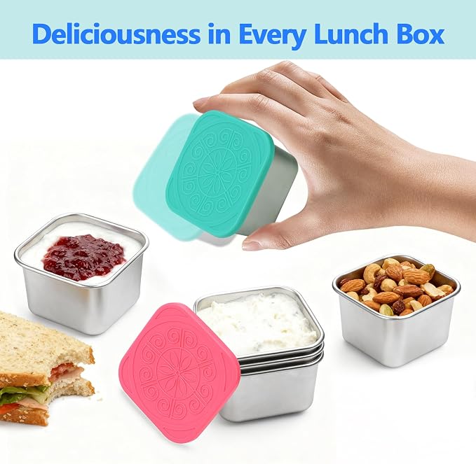 6 Pack Stainless Steel Snack Containers - 6oz Reusable & Small Containers With Lids, 304 Metal Stackable Snack Cups, Lunchable Snack Containers for School, Travel, Picnic
