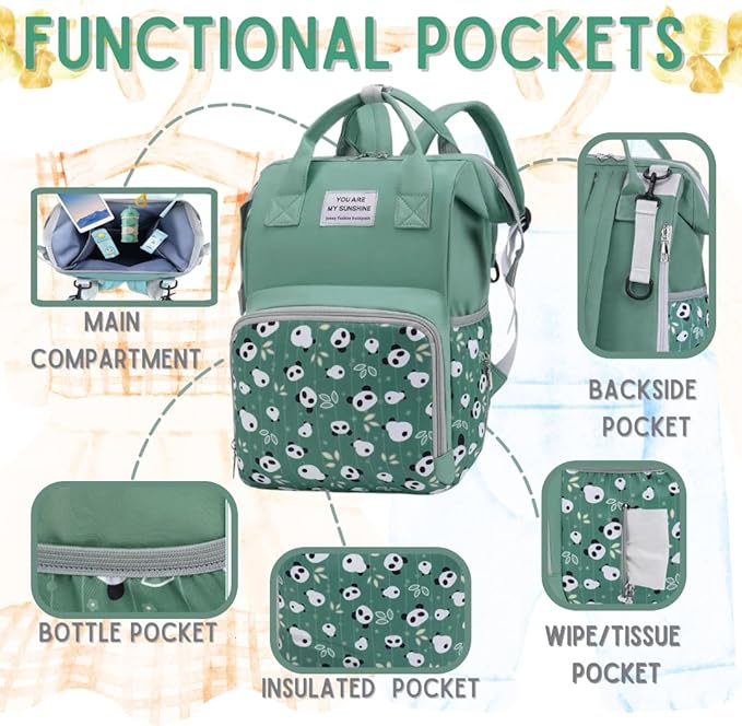 Baby Diaper Bag Backpack - Baby Boy Diaper Bag With Insulated Bottle Pockets & Stroller Straps - Pañaleras para Bebe - Toddler Diaper Bag Backpack - Travel Diaper Bag - Unisex Baby Bag. Green