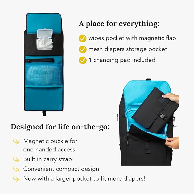 Huhu Baby Changing Wallet ??Compact, Portable Diaper Changing Pad for Travel ??Easy to Clean, Foldable Changing Mat ??Must Have Diaper Bag Accessory for New Parents (Midnight Black)