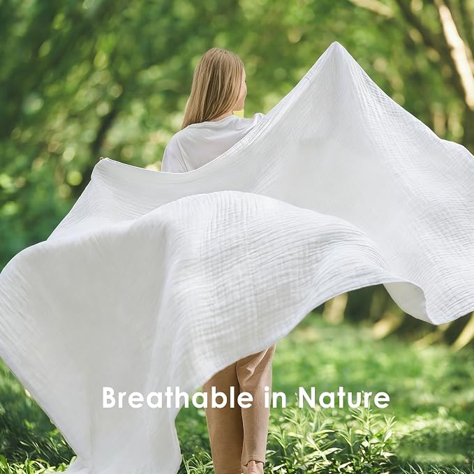 EMME Cotton Muslin Large Throw Blanket Couch 4-Layer Breathable Gauze Soft Lightweight Bed Blankets Adults (50"x71")