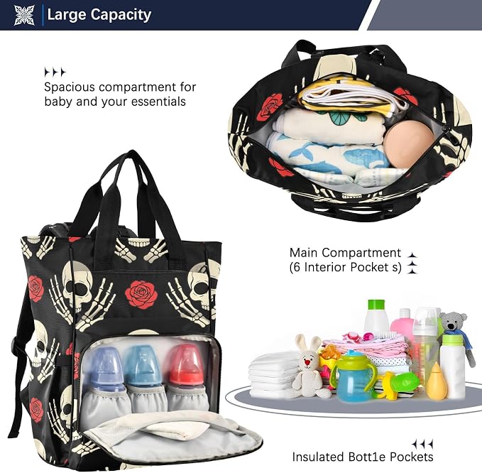 Skull Skeleton Hands Diaper Bag Travel Large Cap Mom Dad