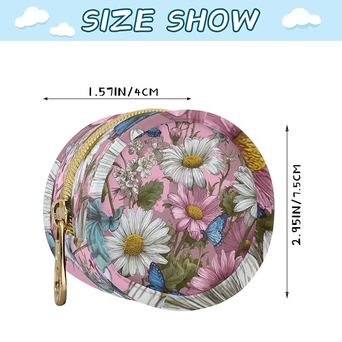 Pacifier Holder with Clip Pacifier Case for Diaper Bag Round Baby Pacifier Pouch Box Bag Portable Daisy Butterfly Pink Retro