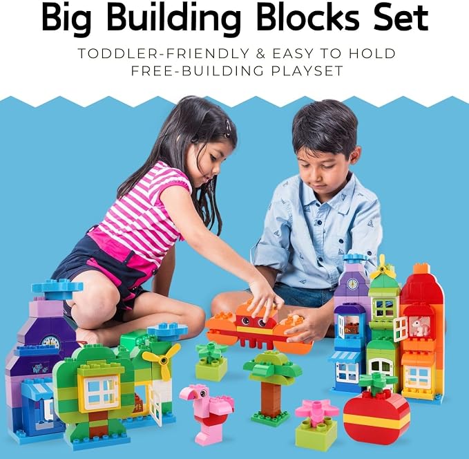 Liberty Imports Big Building Blocks 166 Pieces with Storage Organizer Box, Large Bricks Set Educational Learning Classic Construction Toy Set for Toddlers, Kids - Compatible with Major Brands