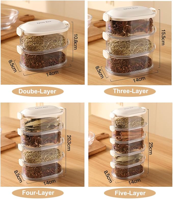 Spice Storage Box,Leakproof,Freezer Safe, Cereal Containers with Easy Lock Lids for Kitchen Pantry Organization (Gray, Four-Layer)
