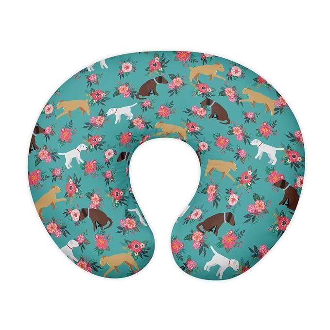 Dog Flowers Baby Nursing Pillow Cover with Hidden Zipper Soft Breathable Fabric Bottle & Breastfeeding Pillowcase for Home Nursery Room Sofa Car Decor