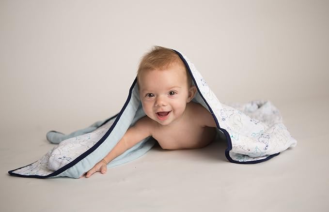 Hudson Baby Unisex Baby Cotton Muslin Swaddle Blankets, Blue Sheep, 2-Pack