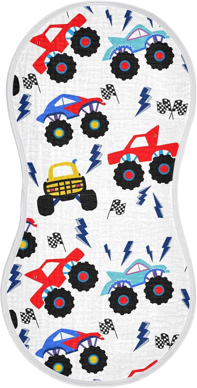 vvfelixl Muslin Burp Cloths Monster Truck Cartoon Baby Washcloths for Baby Girl Boys 2 Pack