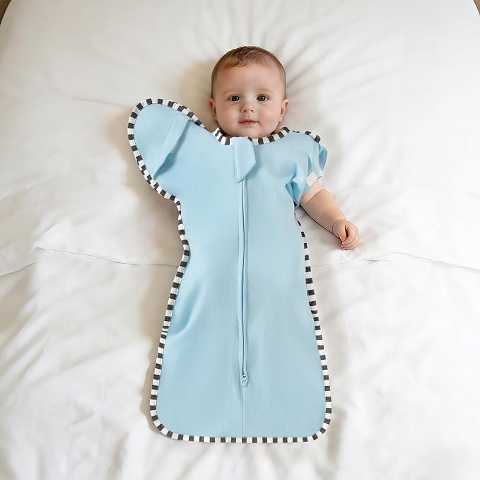 Soft Cotton Swaddle Blanket, Arms Up Baby Sleep Sack, Wearable Sleep Bag for Boys Girls (Blue + Dark Blue, S(0-3 Months))
