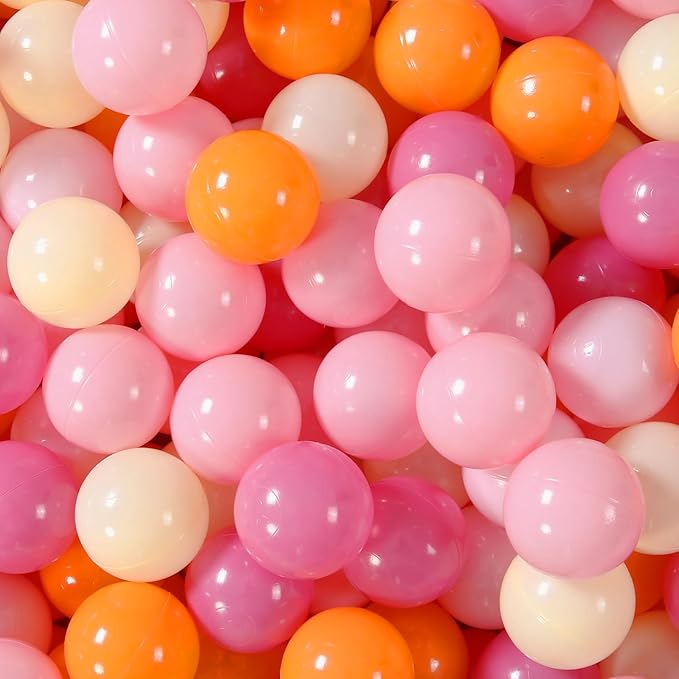 GOGOSO Ball Pit Balls for Toddler, Baby Plastic Playballs Kids Soft Pastel Pelotas Non-Toxic BPA-Free 3pink+Orange+Yellow, 200 Balls