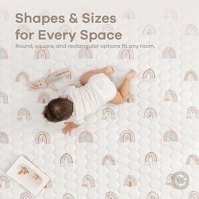 Comfy Cubs Rectangle Kids Play Mat - Large 60 x 96 inches Soft Quilted Baby Floor Mat with Non-Slip Bottom - Plush Design for Toddlers' Playtime - Comfortable and Durable - Rainbow