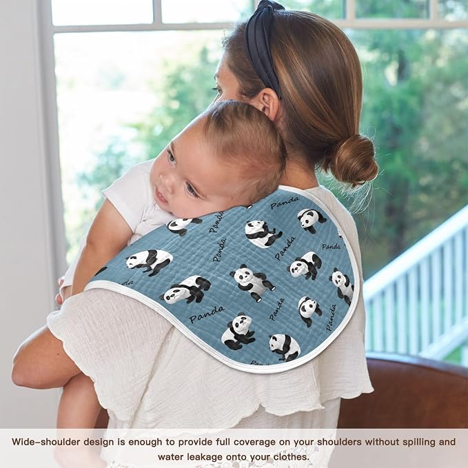 Muslin Burp Cloths for Baby Boys and Girls - 2-Pack Ultra Absorbent Cute Panda Muslin Washcloths, Newborn Towel, Milk Spit Up Rags, Burp Cloth Bib for Unisex, 22 x 11 Inch