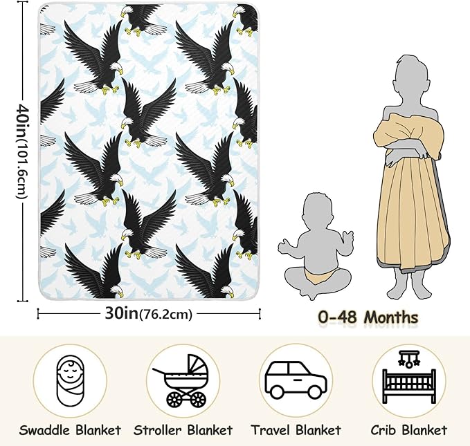 Ollabaky American Bald Eagle Baby Blanket for Boys Girls Cotton Throw Blanket Swaddle Blanket for Crib Stroller Nursery Receiving Blanket Infant Toddler Unisex 30"x40"