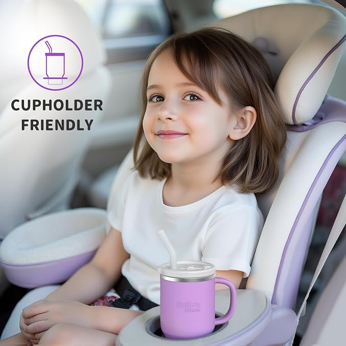 Handy Mini Tumbler, 9 oz Sippy Cups for Toddlers 1-3, Stainless Interior, Leak‑Proof Toddler Cups, Birthday Gifts for 1 Year Old Girls Boys, Baby Girl Essentials, 2 Pack, Lilac Peony