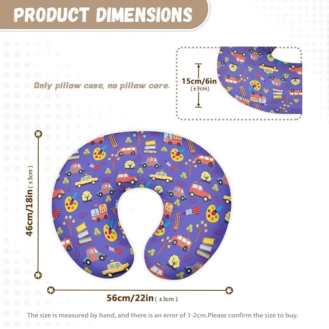 Nursing Pillowcase with Car & Tool Pattern with Hidden Zip Washable Soft and Gentle on Baby's Skin Suitable for Newborns Breastfeeding and Easy to Use and Clean