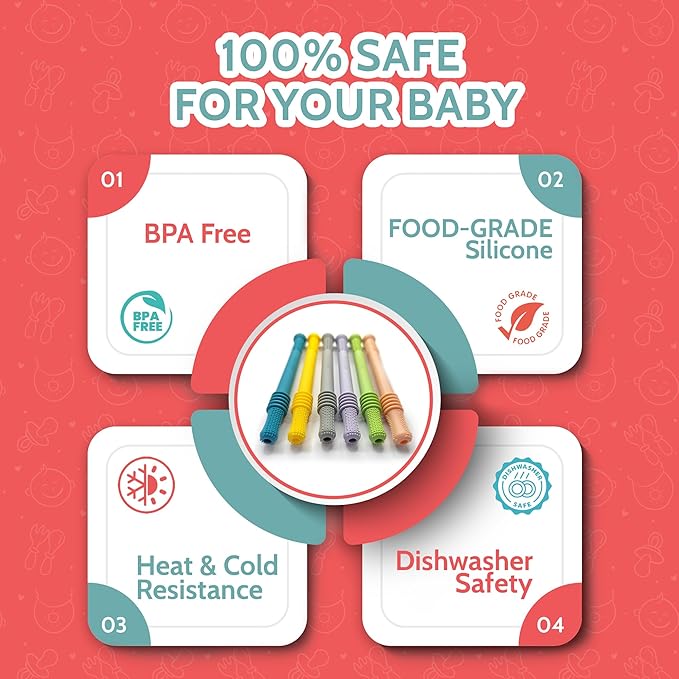 Bebecan Teething Sticks for Babies 36+ Months ??Super Soft Silicone Teething Aids, Infant Oral Soothing Relief Back Molars, Multicolor 6-Pack