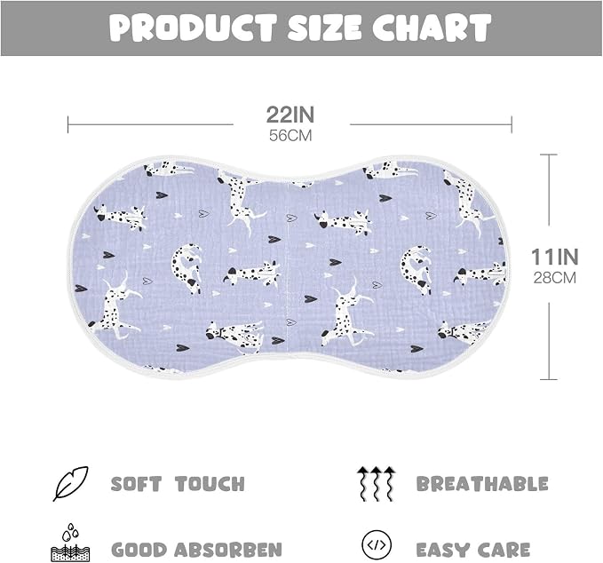 Muslin Burp Cloths for Baby Boys and Girls - 2-Pack Ultra Absorbent Cartoon Dalmatian Dogs Muslin Washcloths, Newborn Towel, Milk Spit Up Rags, Burp Cloth Bib for Unisex, 22 x 11 Inch