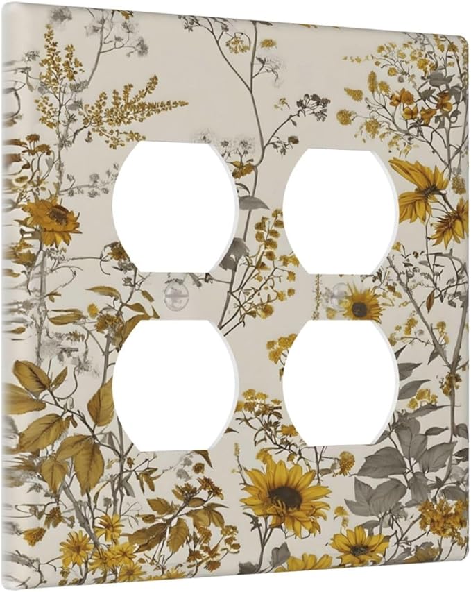 Boho Wildflowers Daisies Sunflowers Plant Floral Outlet Covers 2 Gang Double Duplex Decorative Light Switch Covers Electrical Wallplates Socket Faceplate for Bedroom Living Room Decor