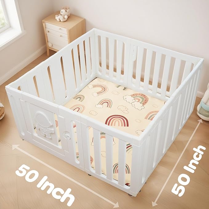 1.5" Thick Premium Baby Floor Play Mat, 50x50 Memory Foam Mat, Tummy Time Crawling Playmat for Nursery Playroom Classroom, Rainbow