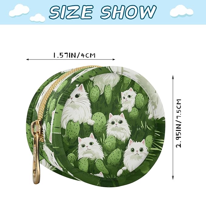 Pacifier Holder with Clip Pacifier Case for Diaper Bag Round Baby Pacifier Pouch Box Bag Portable Green Cat and Cactus