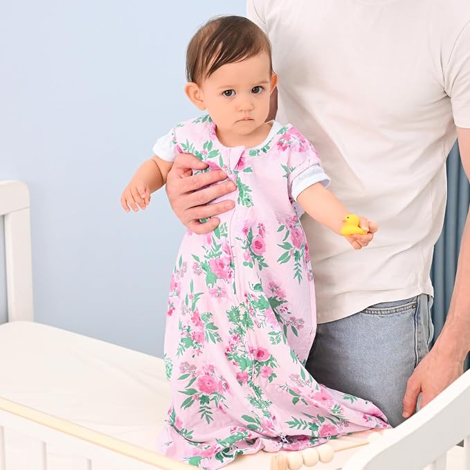 david's kids Muslin Cotton Baby Sleep Sack 0-6 Months, 2 Pack 100% Cotton Sleeping Bag for Summer, TOG 0.5 Baby Wearable Blankets with 2-Way Zipper, Soft Sleep Sacks for Newborn Infant, Floral
