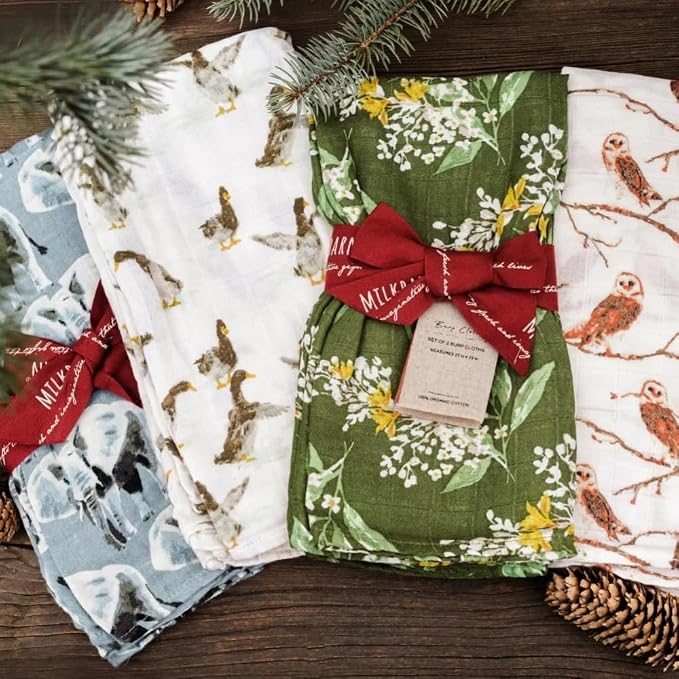 Milkbarn Baby Muslin Burp Cloths for Boys & Girls - Extra Large Washcloths 23" x 23", Pack of 2 - Soft & Absorbent 100% GOTS-Certified Organic Cotton - Burping Cloths for Babies (Homestead)
