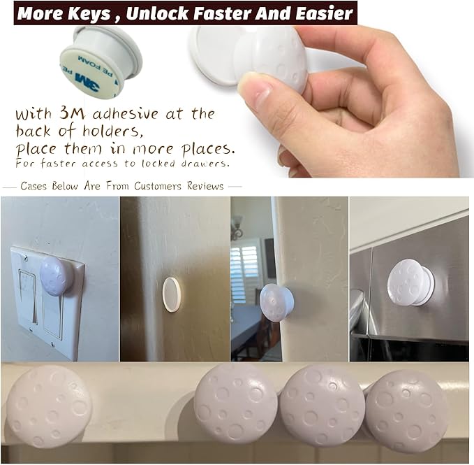 3 Pack Replacement Keys for Baby Proofing Magnetic Cabinet Locks for Babies - Child Proof Extra Magnet Universal Keys for Baby Safety Cupboard Cabinets and Drawers Latches - Easy Installation