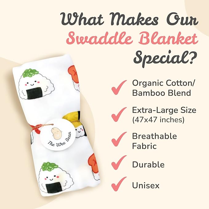 The Wee Bean Organic Cotton and Bamboo Rayon Muslin Swaddle Blankets, Set of X (Sushi)