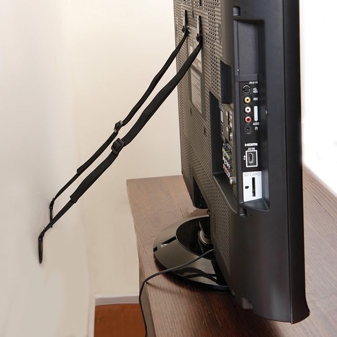 Dreambaby Flat Screen TV Saver Child Safety Straps - Anti-Tip Furniture Security Anchors - Adjustable Strap - Black - Model L860