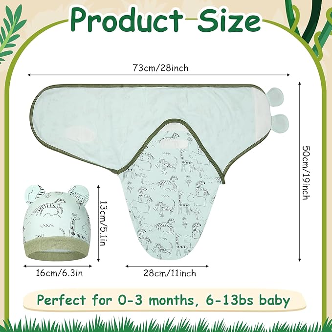 Ramede 6 Pack Swaddle Blanket with Hats Swaddle Outfit for 0-3 Months Newborn Sacks Soft Cotton Wearable for Girl and Boy(Whale,Blue and Green)