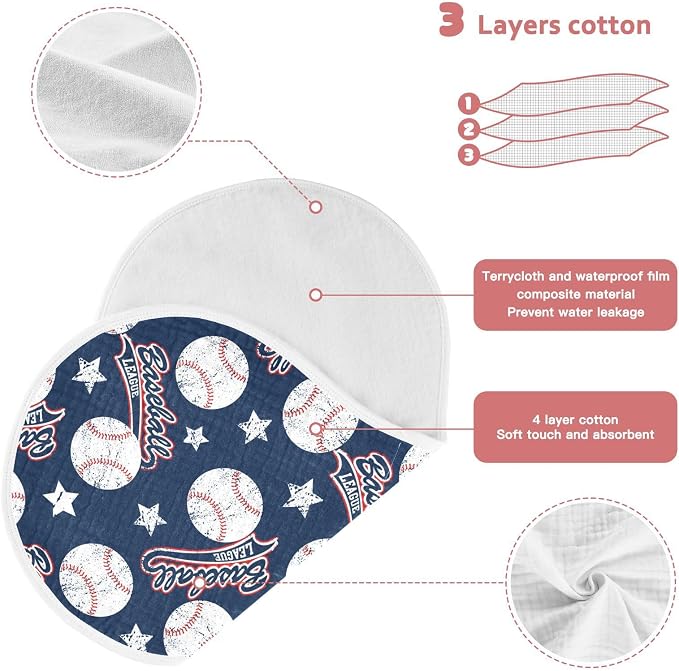 Muslin Burp Cloths for Baby Boys and Girls - 2-Pack Ultra Absorbent Baseball Muslin Washcloths, Newborn Towel, Milk Spit Up Rags, Burp Cloth Bib for Unisex, 22 x 11 Inch
