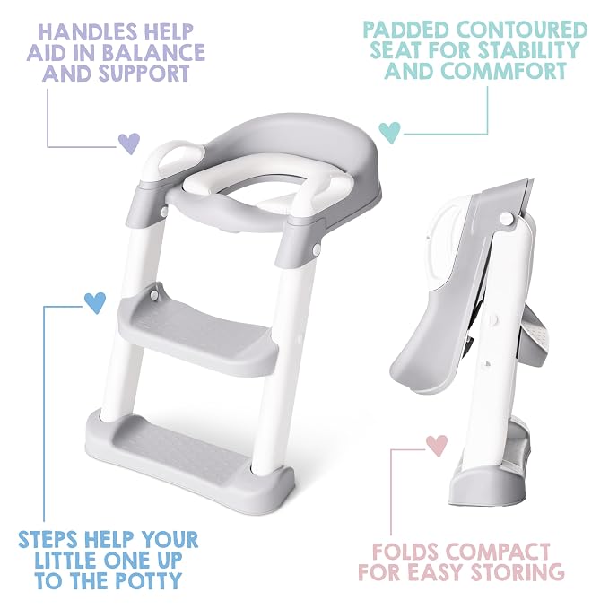 Regalo Toddler Potty Training Seat with Step Stool Ladder, Adjustable Kids Toilet Seat with Cushioned Pad & Handles, Foldable Potty Training Toilet Seat for Toddlers, Fits Standard Toilets