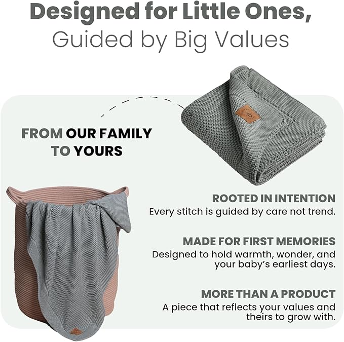 100% Organic Cotton GOTS Certified Baby Knitted Blanket with Gift Box - Soft Toddler, Crib, Stroller Blanket - Neutral Swaddle and Receiving Blanket for Newborns, 30"x40", Green