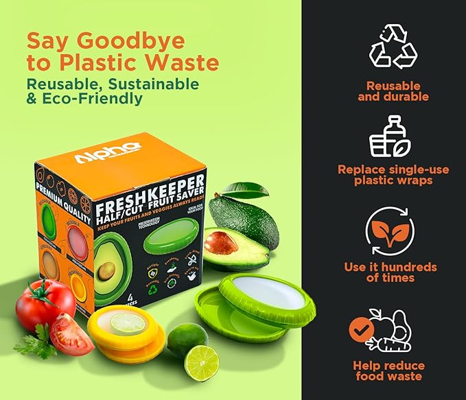 Avocado Saver & Onion Storage ??Set of 4 BPA-Free Food Containers with Silicone Lids ??Reusable Fruit and Veggie Savers, Fresh Pods for Food ??Perfect for Tomato Holder, Garlic, Lemon & More
