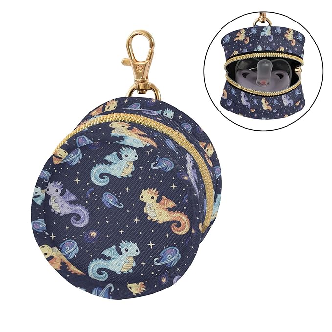 Space Dragons Planets Blue Print Pacifier Holder Case for Diaper Bag Portable Travel Pacifier Storage Case with Clip Pacifier Storage Container for Outdoor Purse Baby Girls Boys