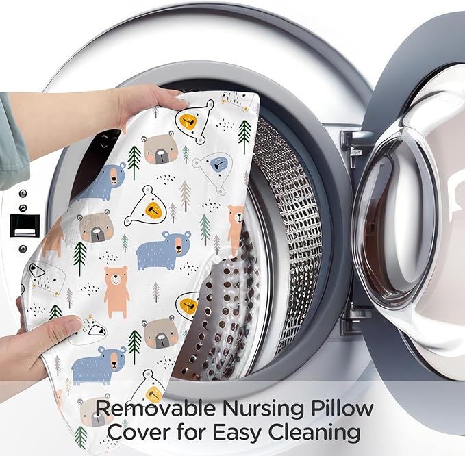 Little Grape Land Nursing Pillow,Upgraded Breast Feeding Pillow for Mom,Breastfeeding & Bottle Feeding for 0??8 Months, Soft Machine Washable Cover with Firm Breathable Filling for Tummy Time, Bear