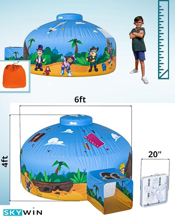 Skywin Air Tent for Kids (77??x 50?? Builds in 30 Sec, Toddler Tents Indoor for Imaginative Play, Spacious Kids Forts Indoor Playhouse for Boys & Girls Ages 3-14 (Fan Not Incl) (Blox Fortress)