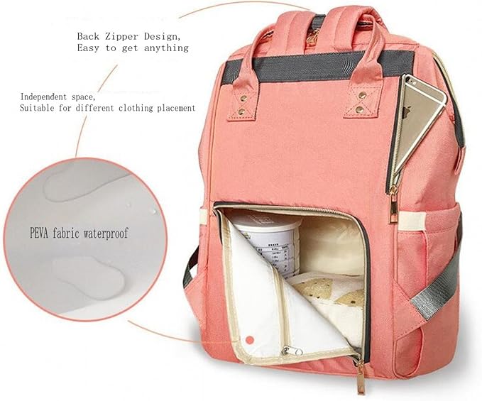 Diaper Bag Backpack Large Capacity for Baby Care Wide Open Design and Waterproof Fabric (Cherry Red)