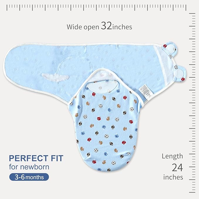 Bubble bear 3 Pack Baby Swaddle 3-6 Months - Infant Adjustable Newborn Swaddles Blanket Baby Girl Boy, Swaddling Wrap Blanket Sleep Sack for Newborn-Blue