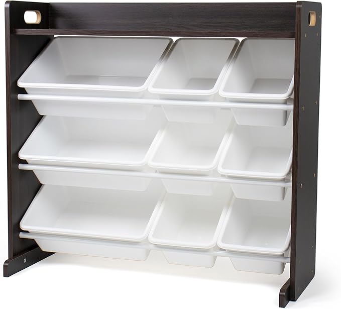 Humble Crew Toy Storage Organizer with 9 Removable Storage Bins for Kids Playroom, 3-Tier with Top Shelf Toddler Toy Organization and Storage, Espresso/White