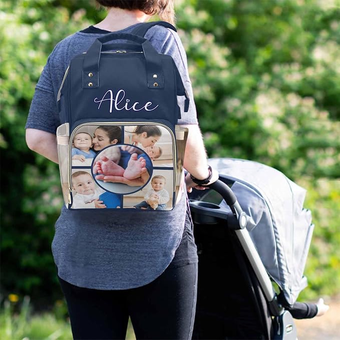 M YESCUSTOM Custom Diaper Bag with Name & Photos for Women Mom Dad, Personalized Diaper Backpack with Text Waterproof Nappy Mommy Bag for Mother's Day New Born Gift