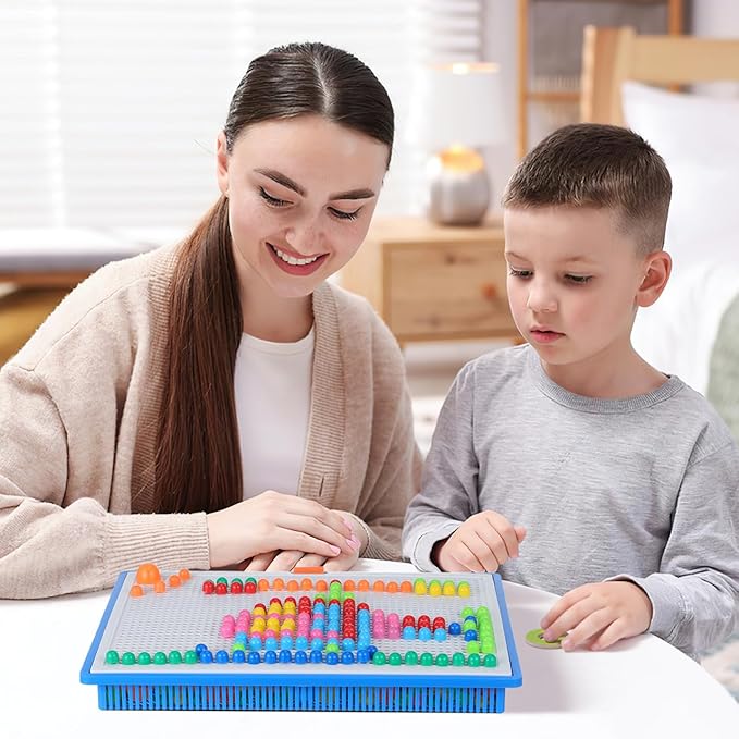 BESPORTBLE 296Pcs Educational Creative Mushroom Nails Puzzle with Fun Pegboard Game for Base Included