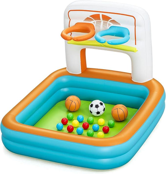 Bestway: Kick 'N Swish - 3-in-1 Multi-Use Ball Pit, 47x 42x33, Inflatable Sports Activitiy Center, Basketball-Soccer-Ball Pit, Indoor-Outdoor Kids 2+