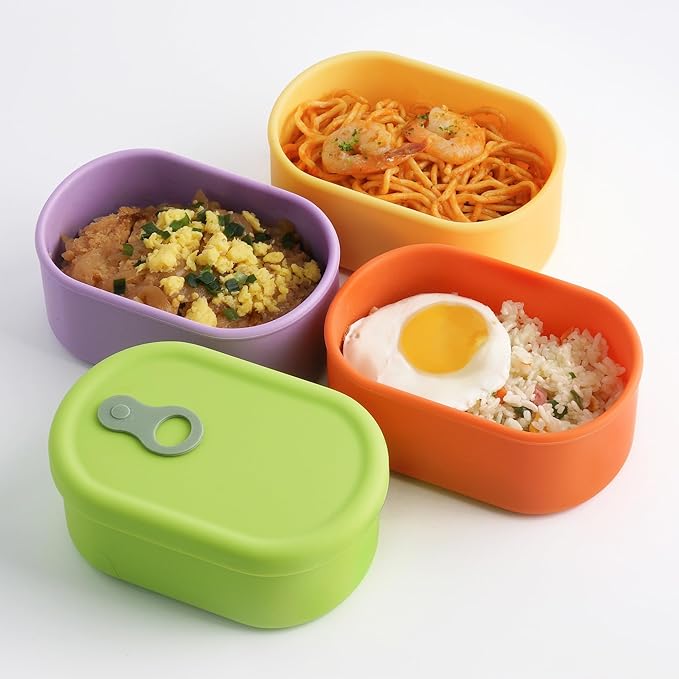 Premium Korean-Made Silicone Airtight Food Container with Steam Vent ??BPA Free, Leakproof, Microwave & Freezer Safe Meal Prep. & Leftovers Storage (4p Multi-Color Set, 17 floz (500ml))