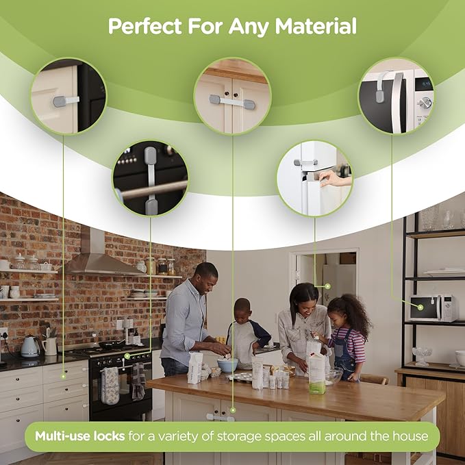 Baby Proofing Child Safety Locks (2 Pack) by Skyla Homes - The Safest, Quickest and Easiest 3M Adhesive Cabinet Latches, No Screws & Magnets, Multi-Purpose for Furniture, Kitchen, Ovens, Toilet Seats