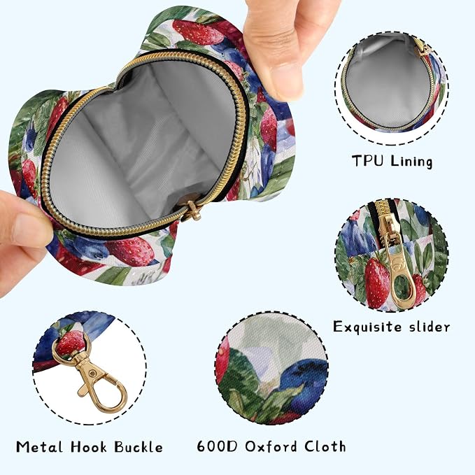 Pacifier Holder with Clip Pacifier Case for Diaper Bag Round Baby Pacifier Pouch Box Bag Portable Strawberry Blueberry