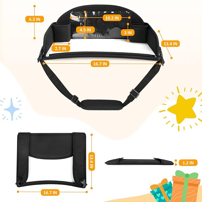 Kids Travel Tray for Toddler Carseat, Road Trip Activities Essentials for Toddler, Kids Lap Desk Tray with Tablet Holder Stand ï¼?Dry Erase Board (Black)